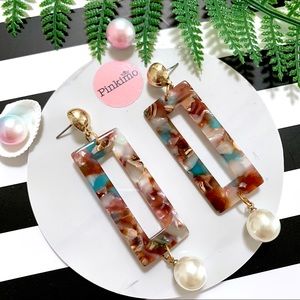 Pearl Drop Marble Pattern Acrylic Earrings